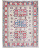 Kazak 4'8'' X 5'11'' Hand-Knotted Wool Rug 4'8'' x 5'11'' (140 X 178) / Ivory / Red