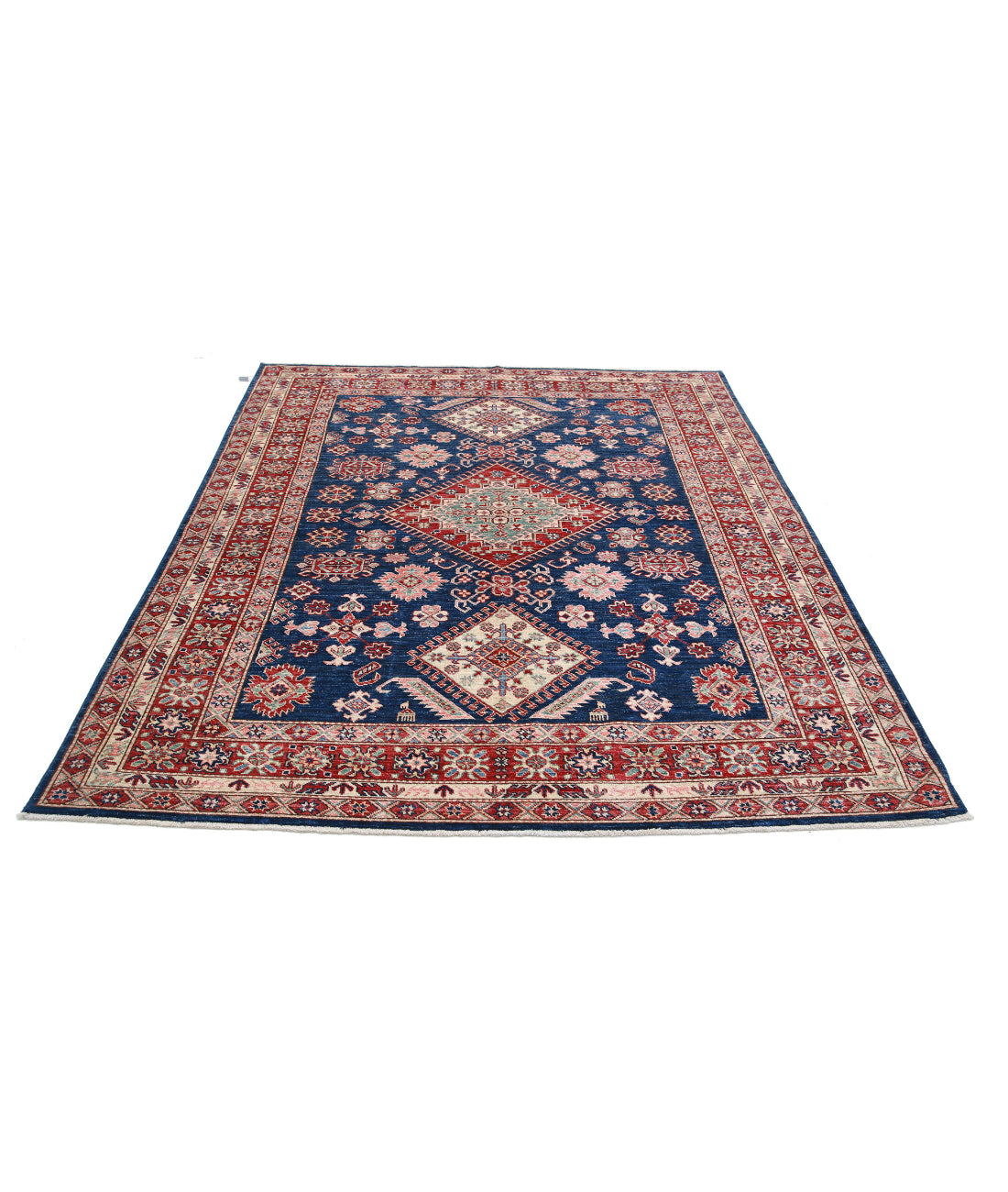 Kazak 6'2'' X 7'6'' Hand-Knotted Wool Rug 6'2'' x 7'6'' (185 X 225) / Blue / Red