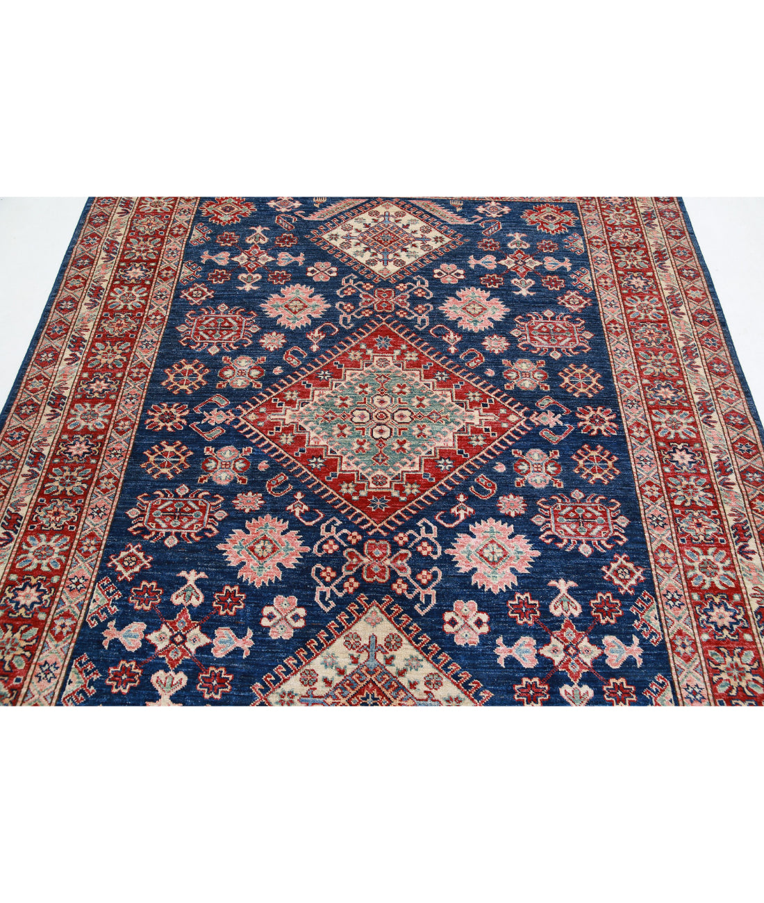 Kazak 6'2'' X 7'6'' Hand-Knotted Wool Rug 6'2'' x 7'6'' (185 X 225) / Blue / Red