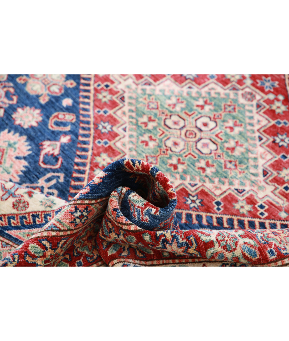 Kazak 6'2'' X 7'6'' Hand-Knotted Wool Rug 6'2'' x 7'6'' (185 X 225) / Blue / Red