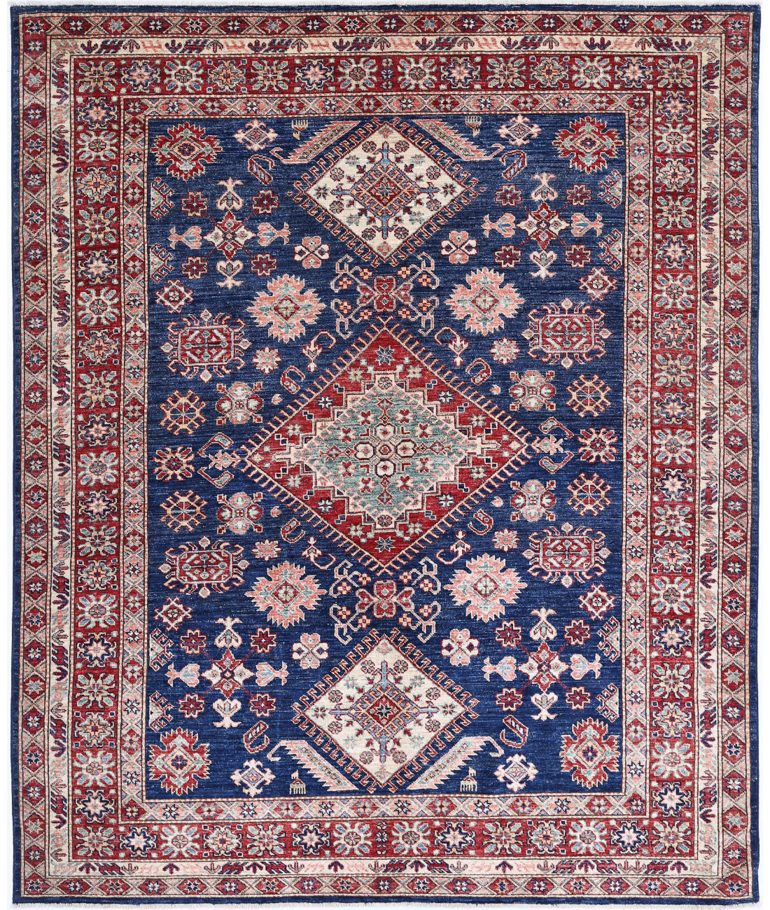 Kazak 6'2'' X 7'6'' Hand-Knotted Wool Rug 6'2'' x 7'6'' (185 X 225) / Blue / Red