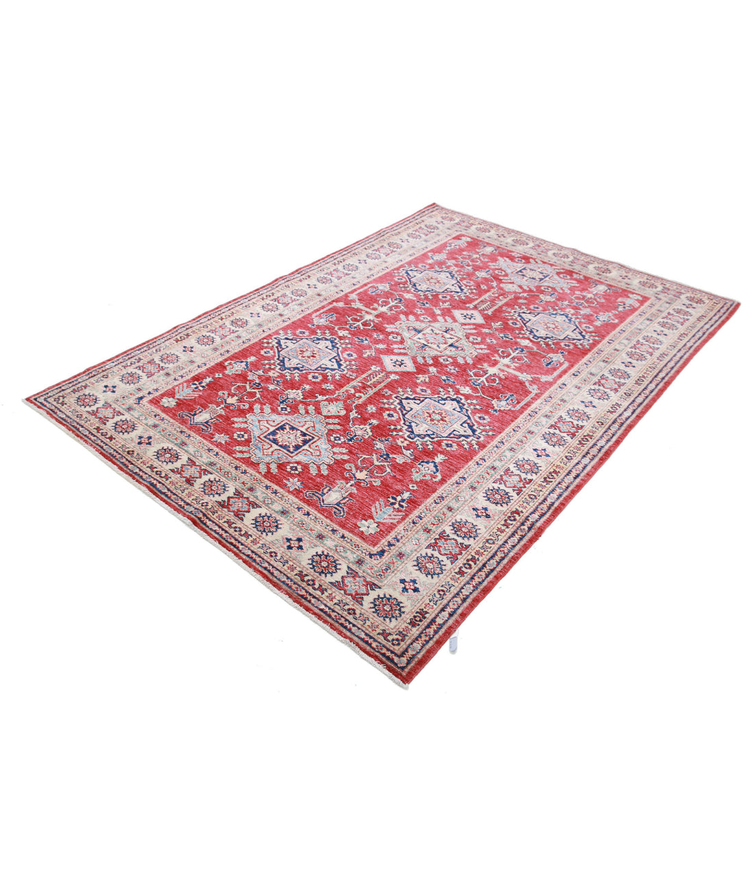 Kazak 5'4'' X 7'8'' Hand-Knotted Wool Rug 5'4'' x 7'8'' (160 X 230) / Red / Ivory