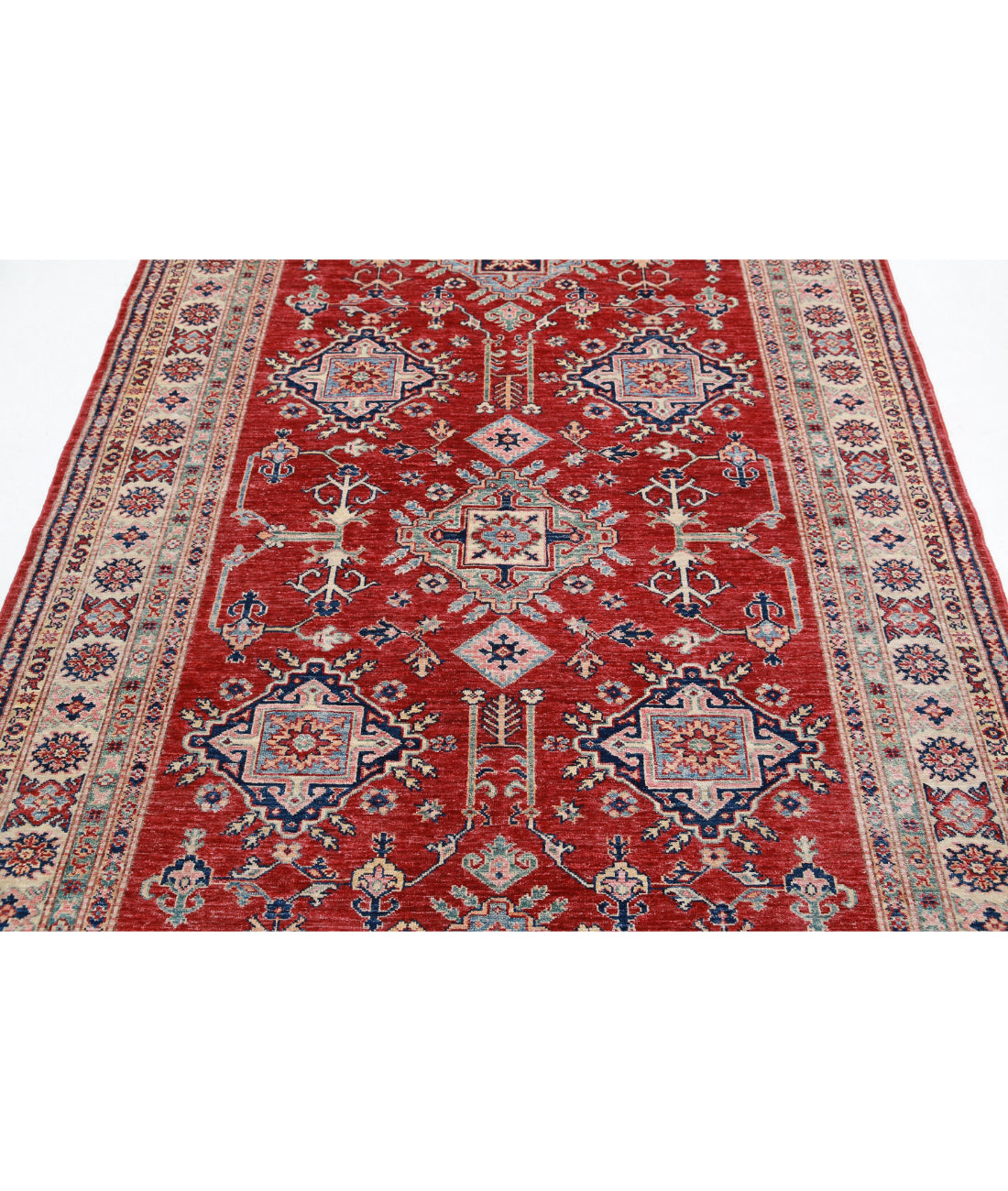 Kazak 5'4'' X 7'8'' Hand-Knotted Wool Rug 5'4'' x 7'8'' (160 X 230) / Red / Ivory