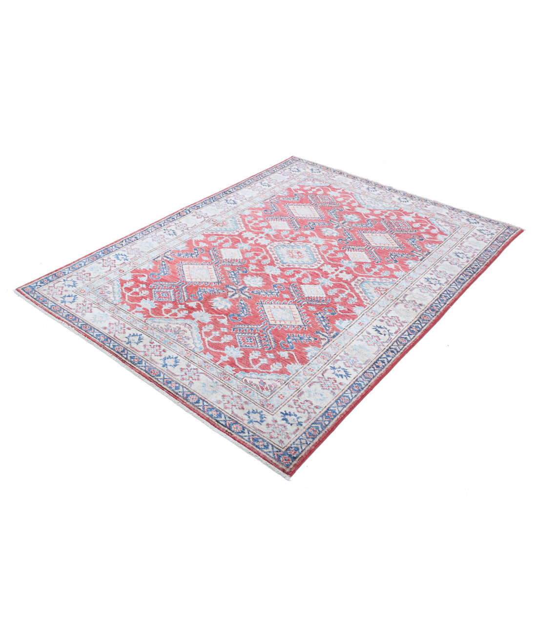 Kazak 4'10'' X 6'6'' Hand-Knotted Wool Rug 4'10'' x 6'6'' (145 X 195) / Red / Ivory