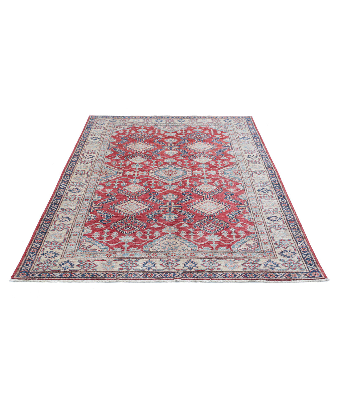 Kazak 4'10'' X 6'6'' Hand-Knotted Wool Rug 4'10'' x 6'6'' (145 X 195) / Red / Ivory