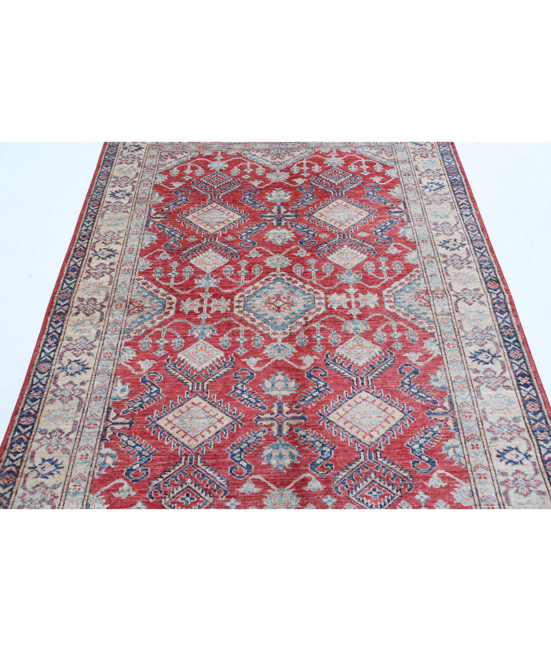 Kazak 4'10'' X 6'6'' Hand-Knotted Wool Rug 4'10'' x 6'6'' (145 X 195) / Red / Ivory