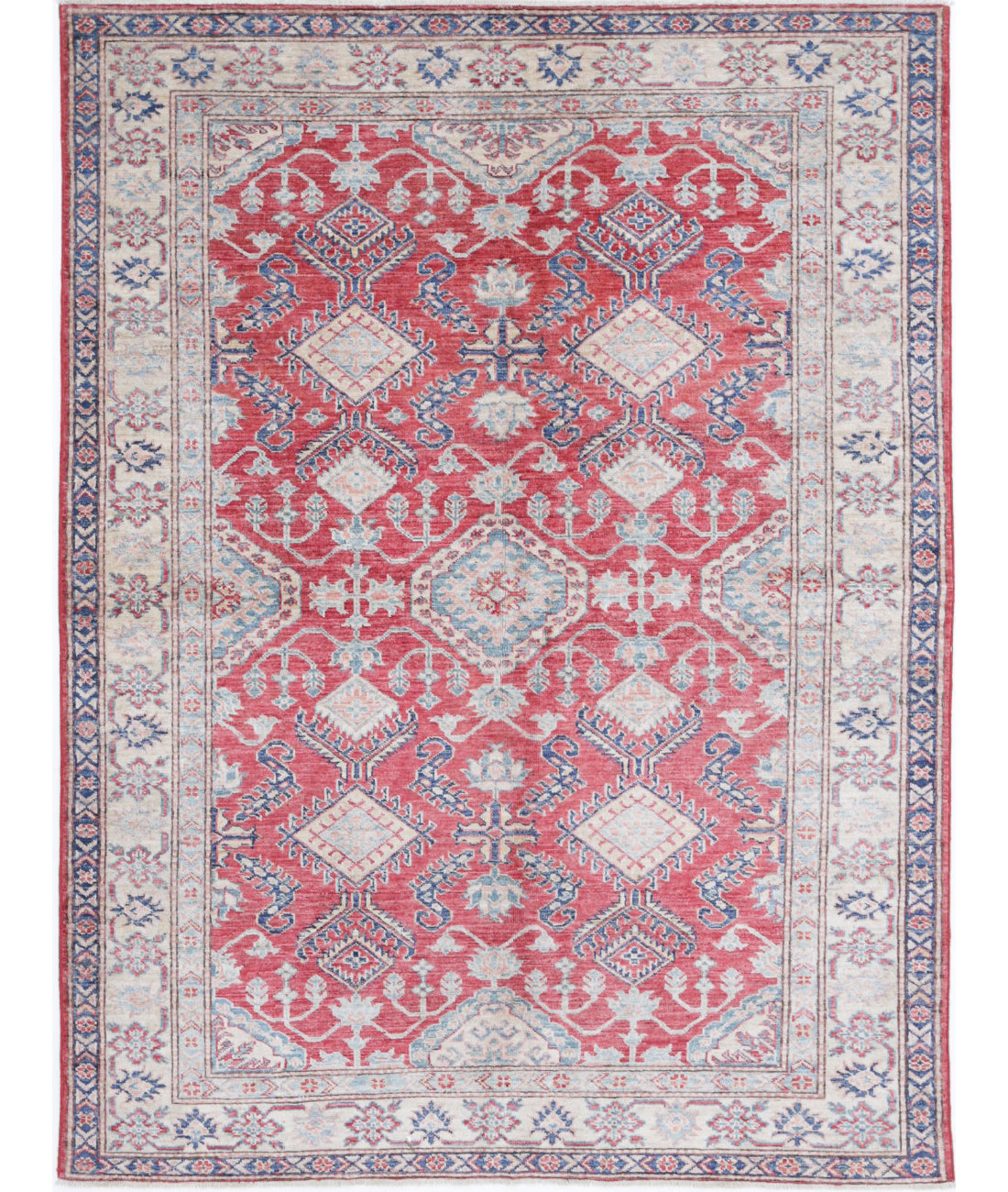 Kazak 4'10'' X 6'6'' Hand-Knotted Wool Rug 4'10'' x 6'6'' (145 X 195) / Red / Ivory