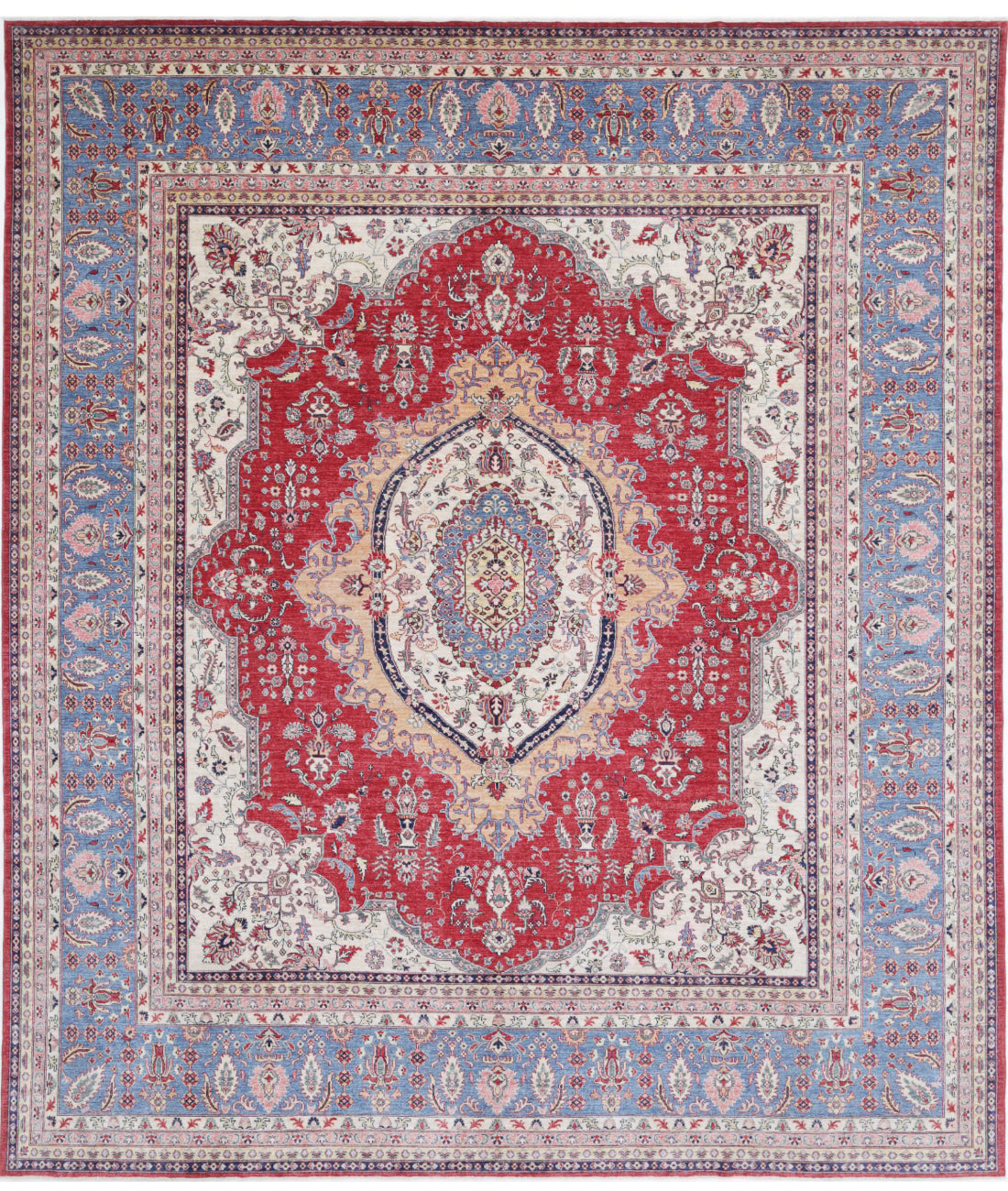 Kazak 13'8'' X 15'7'' Hand-Knotted Wool Rug 13'8'' x 15'7'' (410 X 468) / Red / Blue