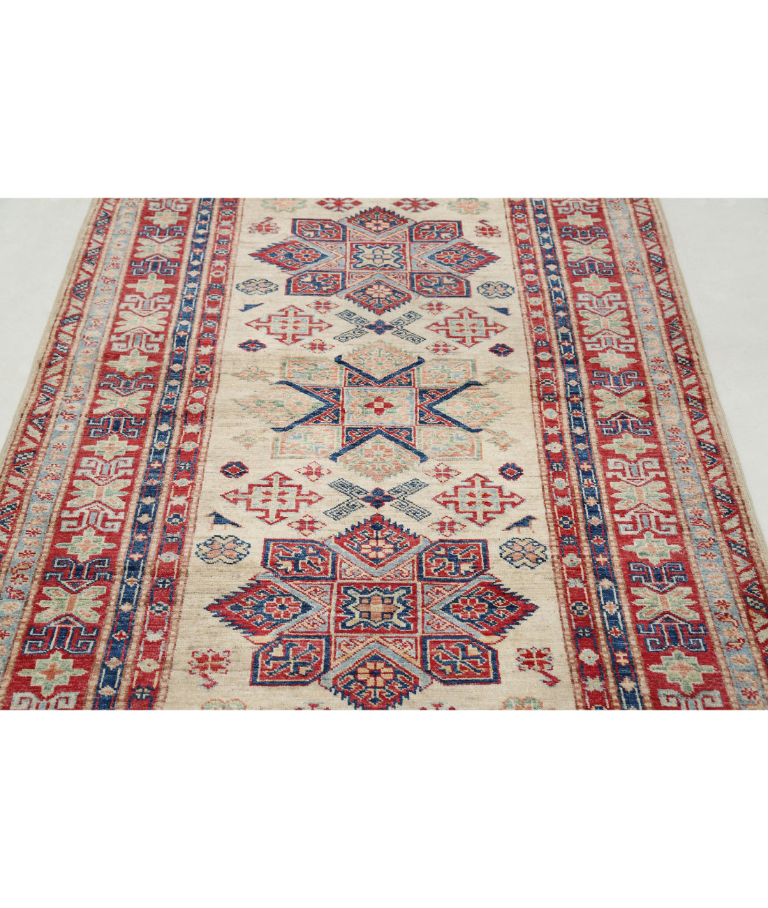 Kazak 4'0'' X 6'1'' Hand-Knotted Wool Rug 4'0'' x 6'1'' (120 X 183) / Ivory / Red