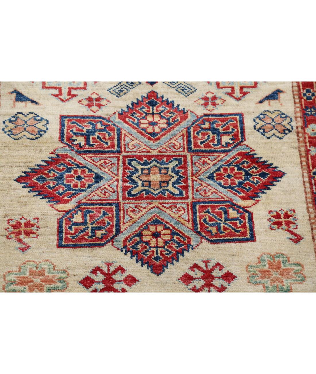 Kazak 4'0'' X 6'1'' Hand-Knotted Wool Rug 4'0'' x 6'1'' (120 X 183) / Ivory / Red