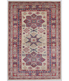 Kazak 4'0'' X 6'1'' Hand-Knotted Wool Rug 4'0'' x 6'1'' (120 X 183) / Ivory / Red