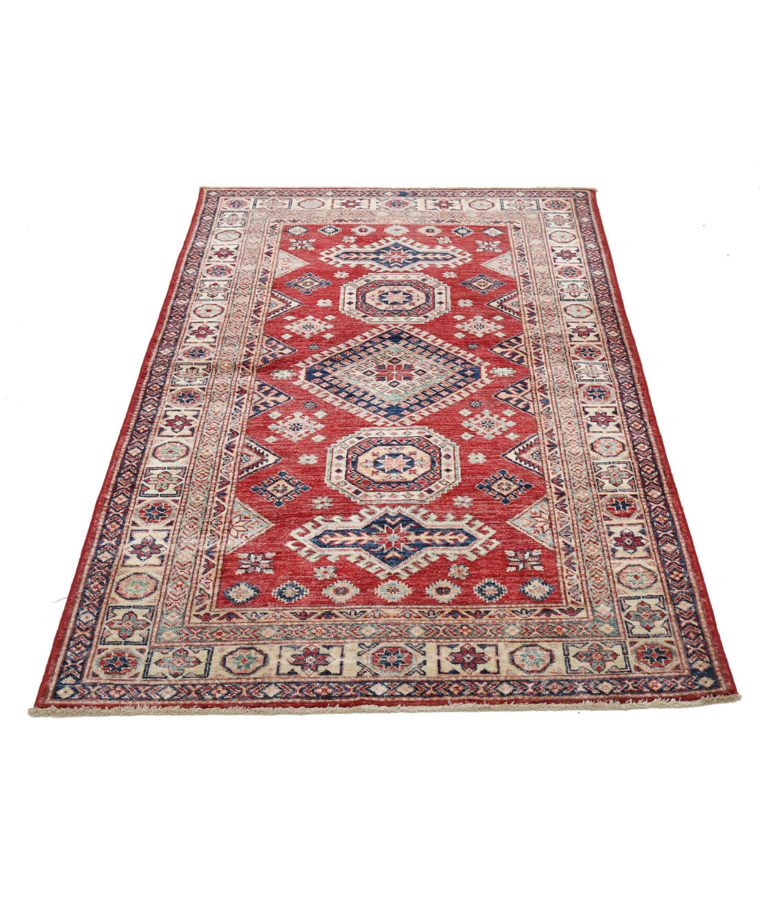 Kazak 3'10'' X 5'9'' Hand-Knotted Wool Rug 3'10'' x 5'9'' (115 X 173) / Red / Ivory