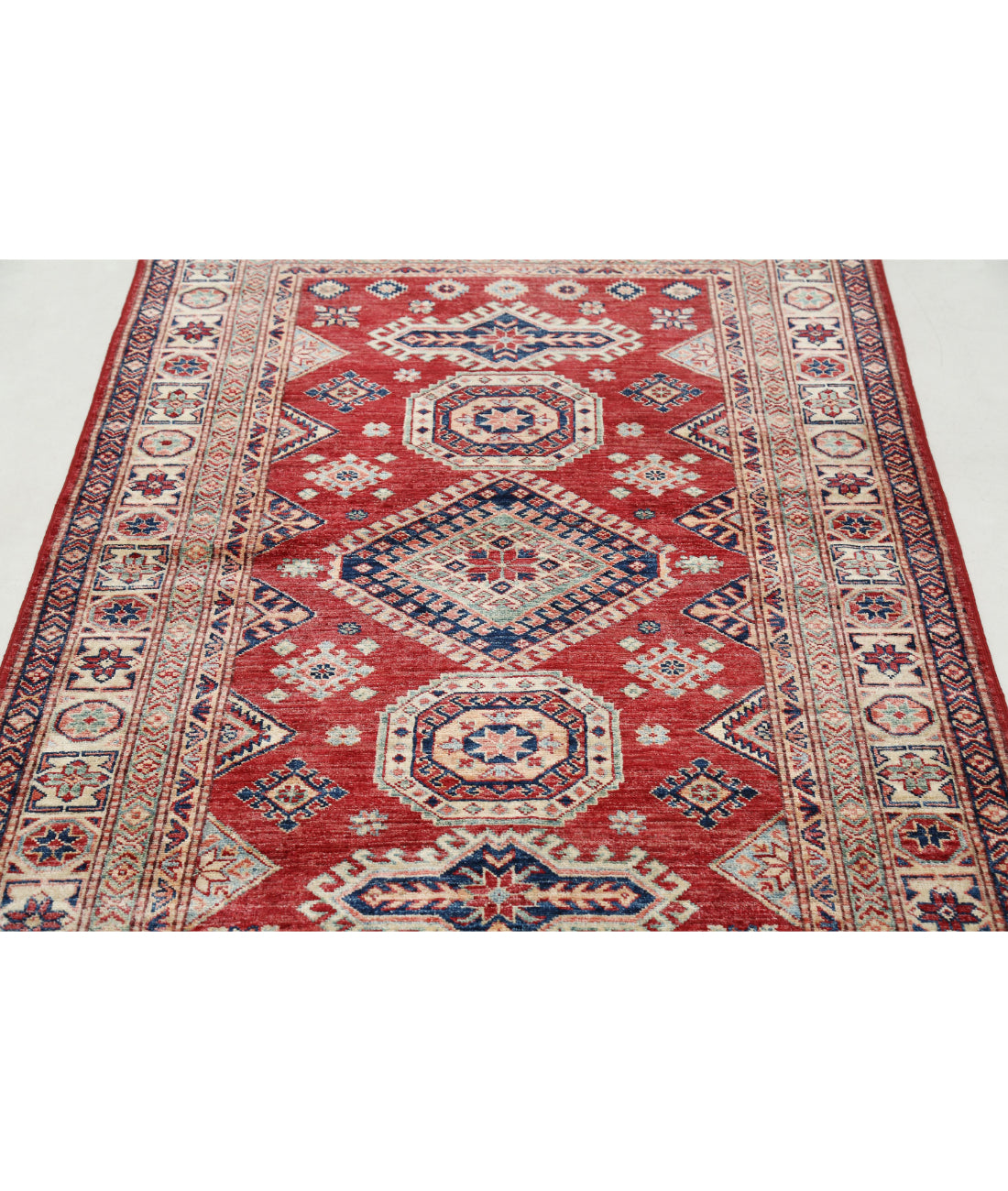 Kazak 3'10'' X 5'9'' Hand-Knotted Wool Rug 3'10'' x 5'9'' (115 X 173) / Red / Ivory