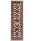 Kazak 2'7'' X 8'4'' Hand-Knotted Wool Rug 2'7'' x 8'4'' (78 X 250) / Ivory / Red