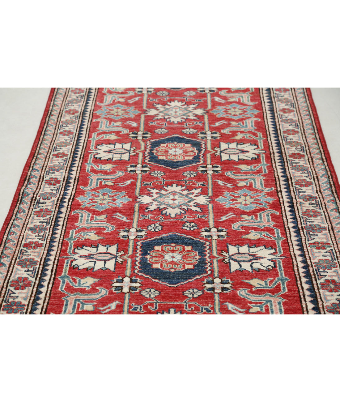 Kazak 3'0'' X 8'6'' Hand-Knotted Wool Rug 3'0'' x 8'6'' (90 X 255) / Red / Ivory