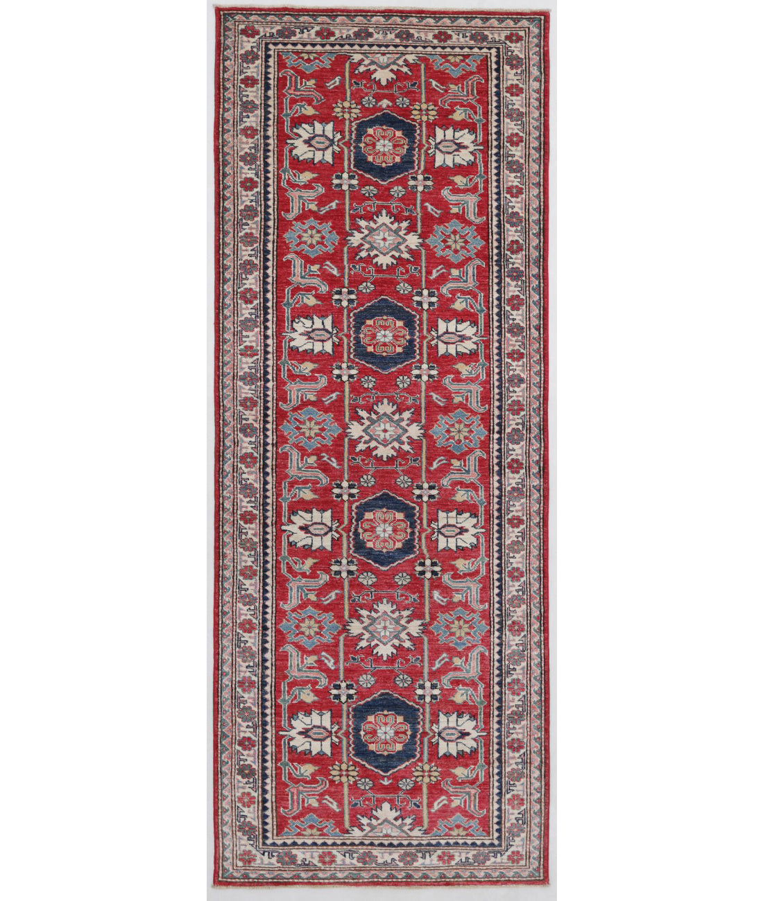 Kazak 3'0'' X 8'6'' Hand-Knotted Wool Rug 3'0'' x 8'6'' (90 X 255) / Red / Ivory