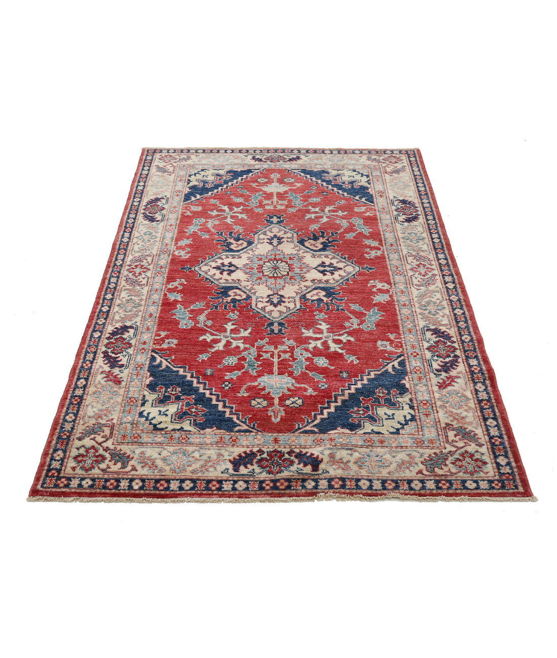 Kazak 3'10'' X 5'10'' Hand-Knotted Wool Rug 3'10'' x 5'10'' (115 X 175) / Red / Ivory