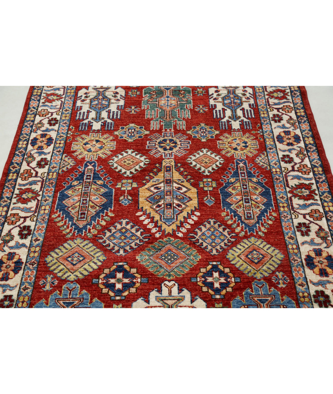 Kazak 4'0'' X 6'2'' Hand-Knotted Wool Rug 4'0'' x 6'2'' (120 X 185) / Red / Ivory