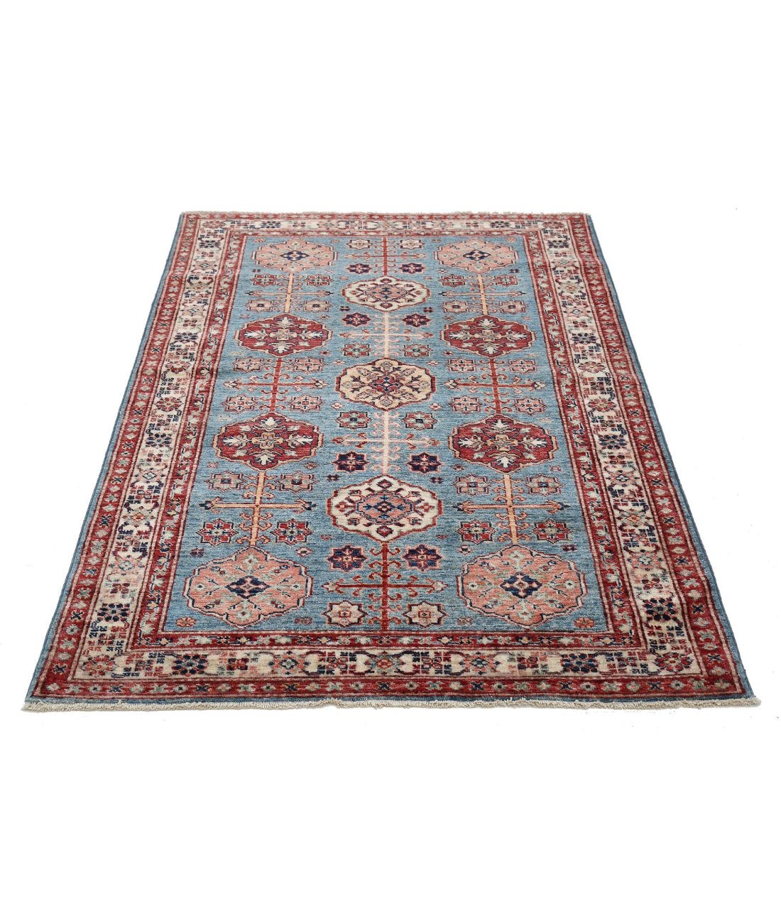 Kazak 3'11'' X 5'5'' Hand-Knotted Wool Rug 3'11'' x 5'5'' (118 X 163) / Blue / Ivory