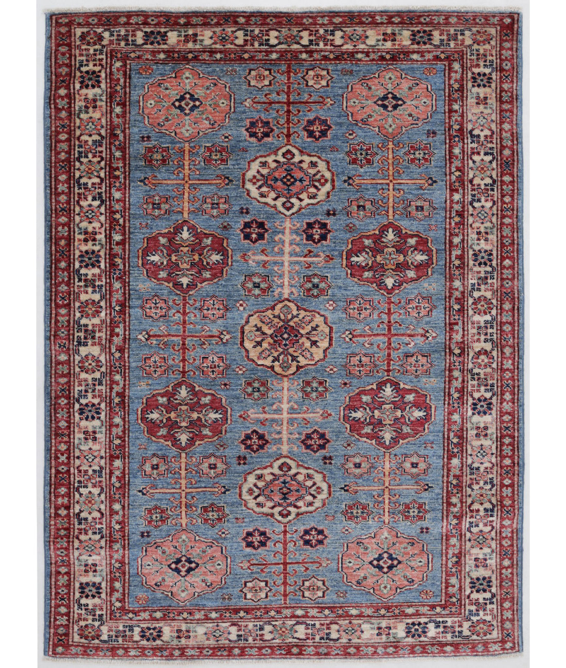 Kazak 3'11'' X 5'5'' Hand-Knotted Wool Rug 3'11'' x 5'5'' (118 X 163) / Blue / Ivory