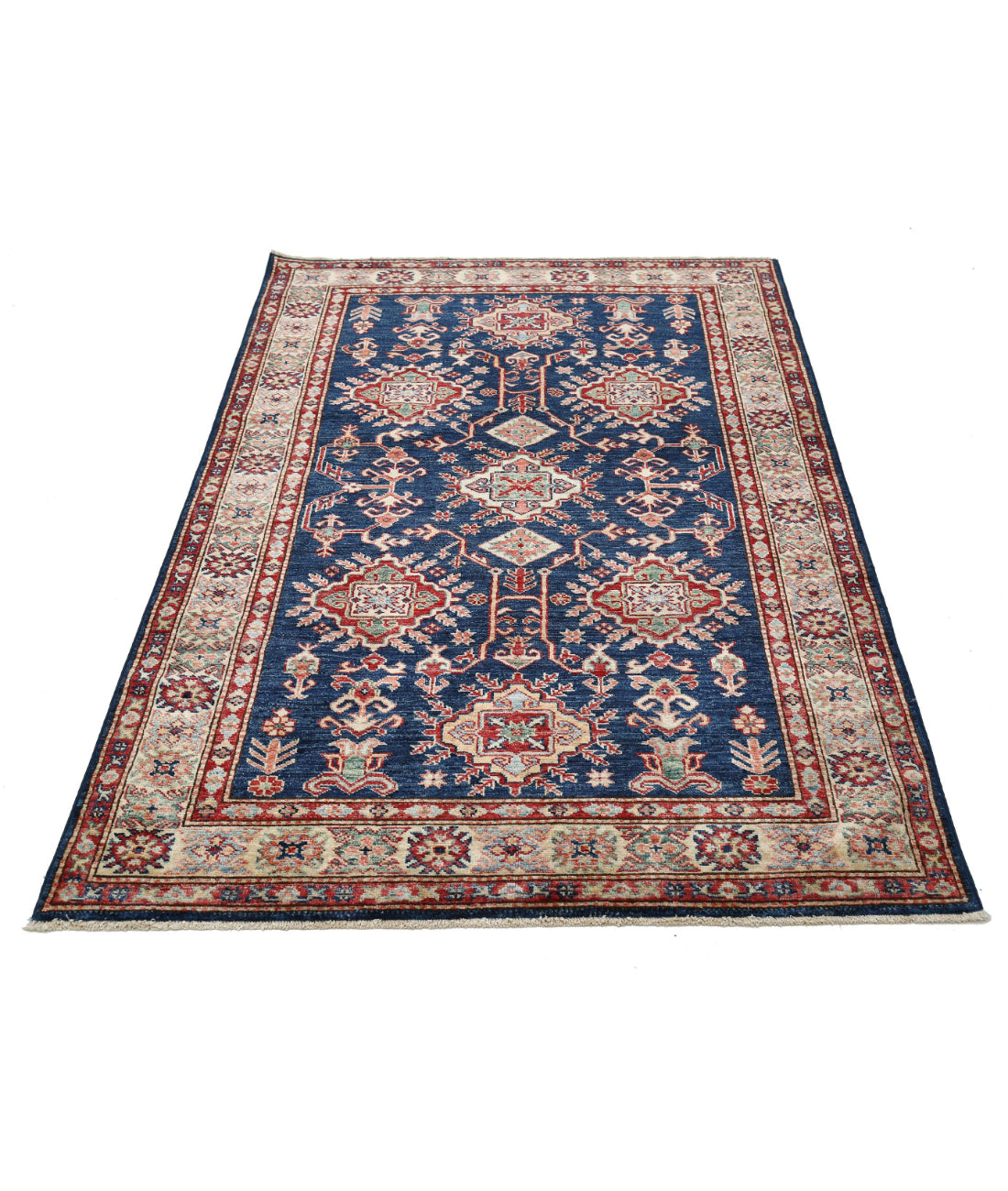 Kazak 3'11'' X 5'11'' Hand-Knotted Wool Rug 3'11'' x 5'11'' (118 X 178) / Blue / Ivory