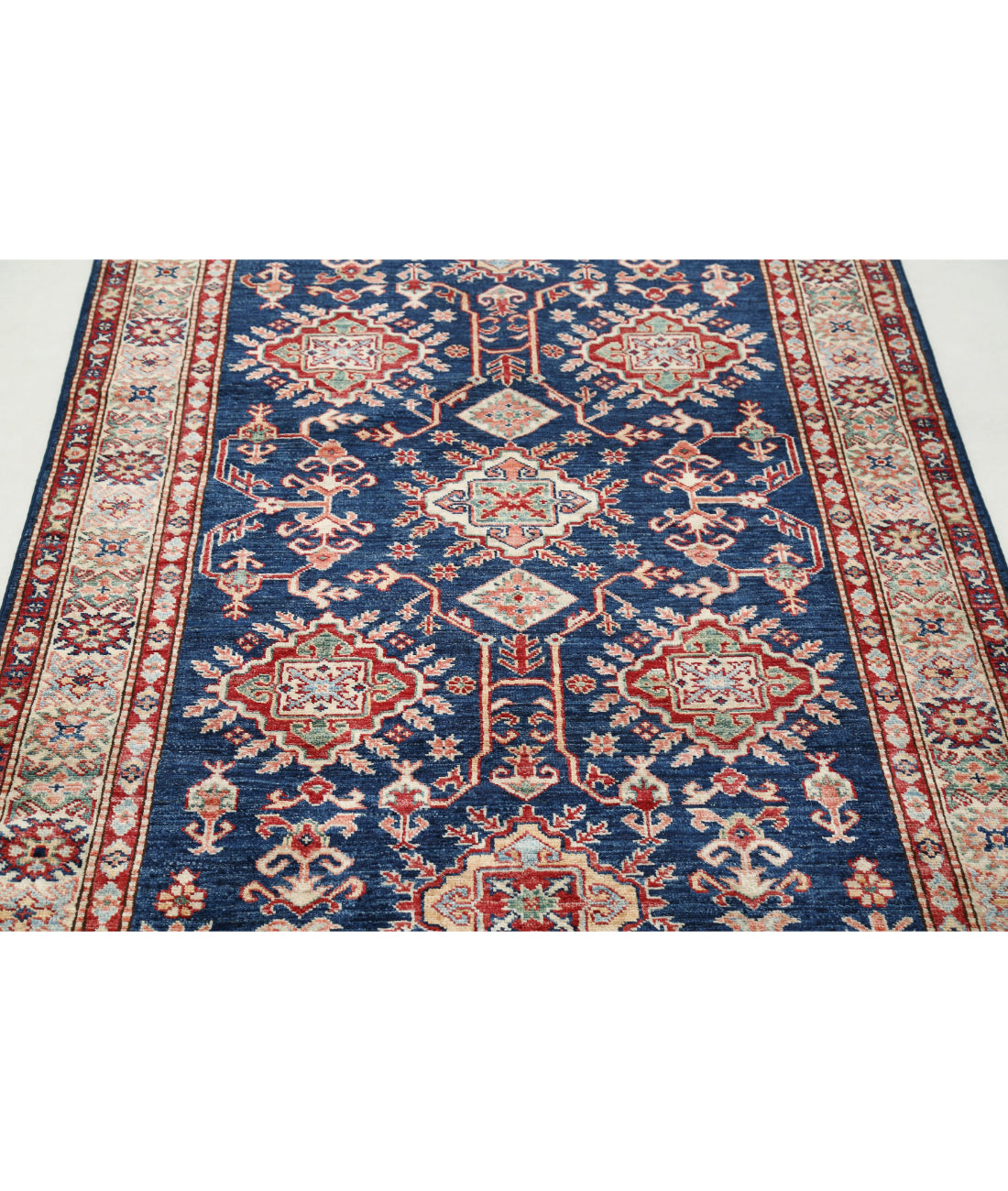 Kazak 3'11'' X 5'11'' Hand-Knotted Wool Rug 3'11'' x 5'11'' (118 X 178) / Blue / Ivory