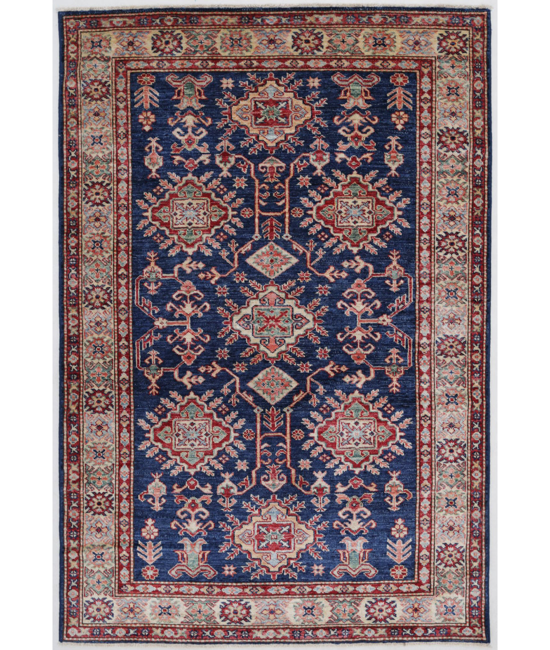 Kazak 3'11'' X 5'11'' Hand-Knotted Wool Rug 3'11'' x 5'11'' (118 X 178) / Blue / Ivory