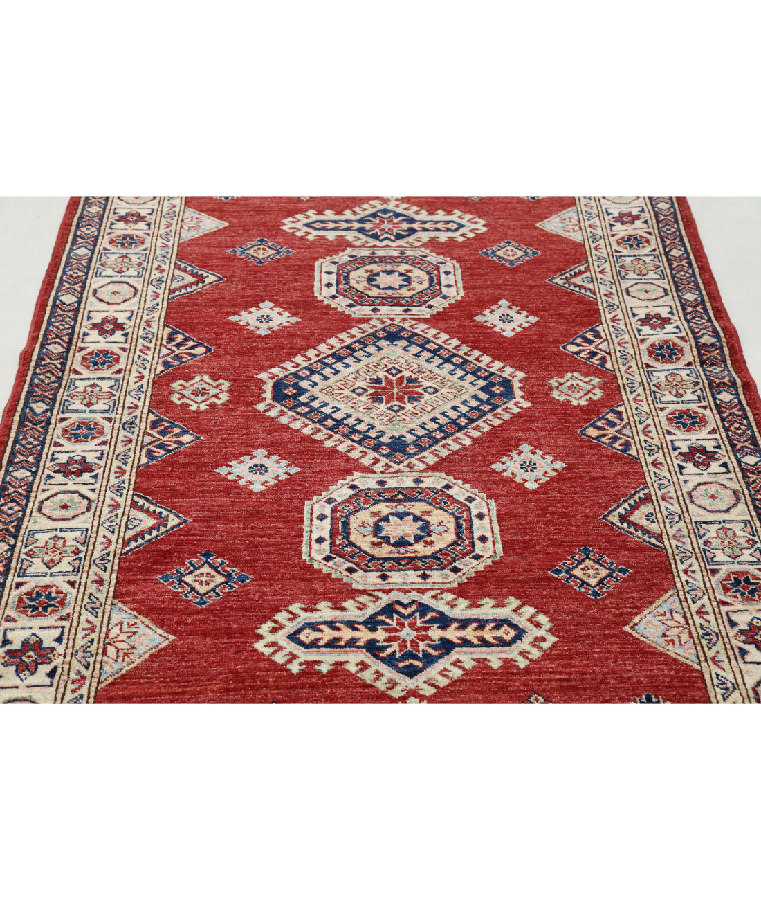 Kazak 4'2'' X 5'9'' Hand-Knotted Wool Rug 4'2'' x 5'9'' (125 X 173) / Red / Ivory