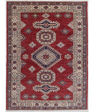 Kazak 4'2'' X 5'9'' Hand-Knotted Wool Rug 4'2'' x 5'9'' (125 X 173) / Red / Ivory