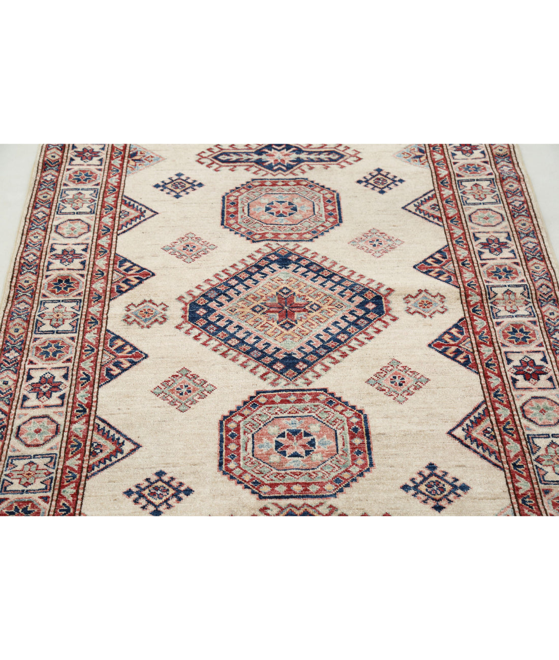 Kazak 3'10'' X 6'3'' Hand-Knotted Wool Rug 3'10'' x 6'3'' (115 X 188) / Ivory / Red