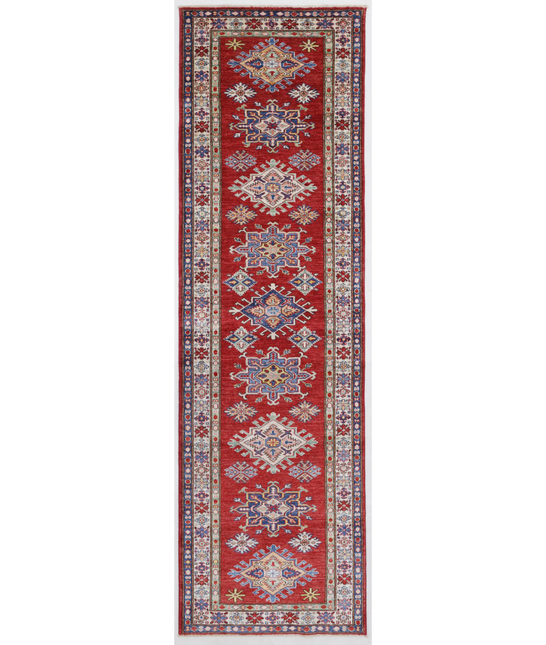 Kazak 2'8'' X 9'6'' Hand-Knotted Wool Rug 2'8'' x 9'6'' (80 X 285) / Red / Ivory