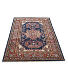 Kazak 3'11'' X 5'9'' Hand-Knotted Wool Rug 3'11'' x 5'9'' (118 X 173) / Blue / Red