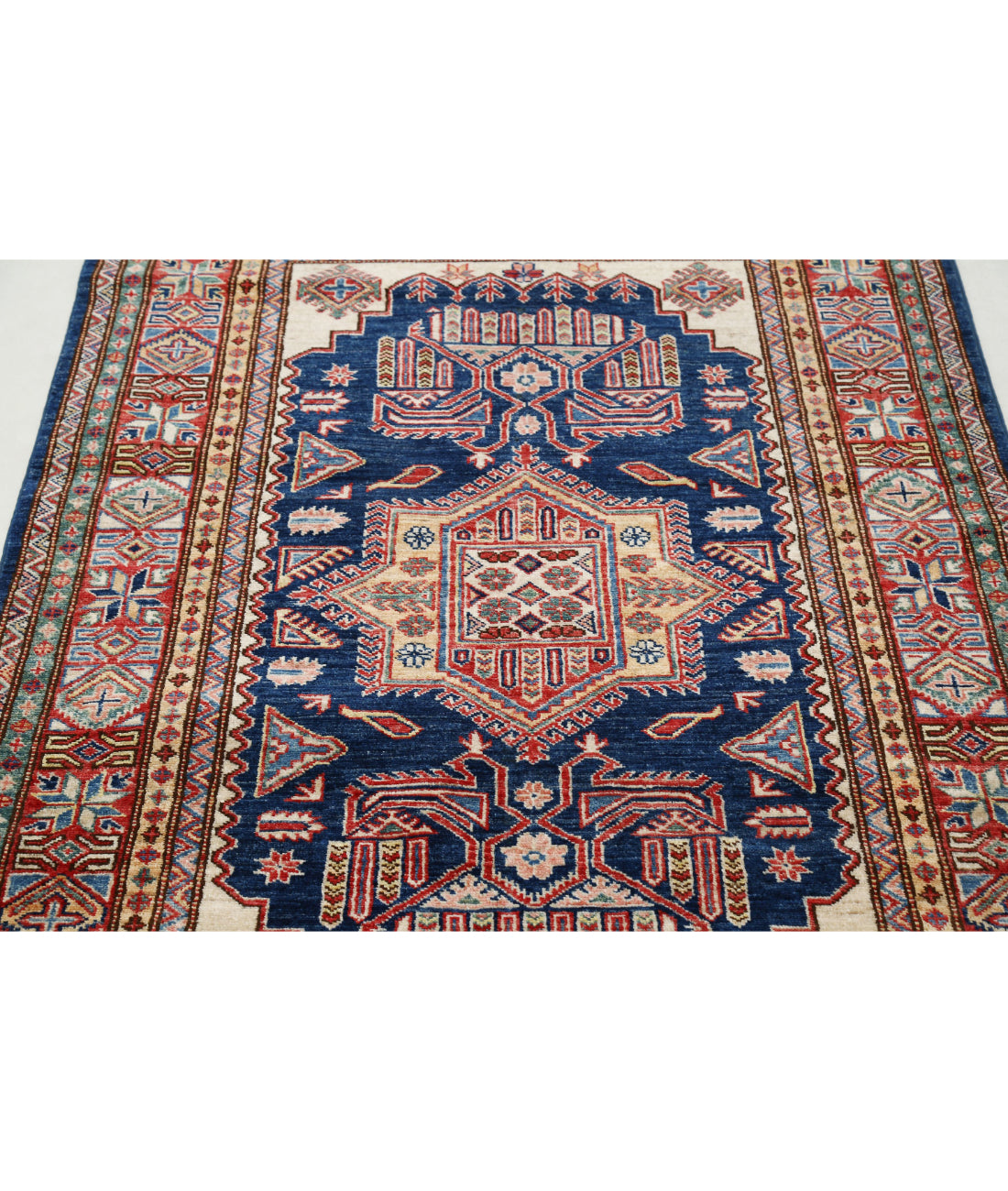 Kazak 3'11'' X 5'9'' Hand-Knotted Wool Rug 3'11'' x 5'9'' (118 X 173) / Blue / Red