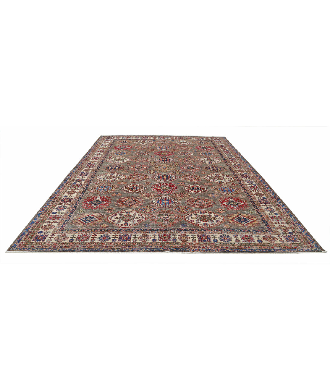 Kazak 9'10'' X 13'5'' Hand-Knotted Wool Rug 9'10'' x 13'5'' (295 X 403) / Grey / Ivory