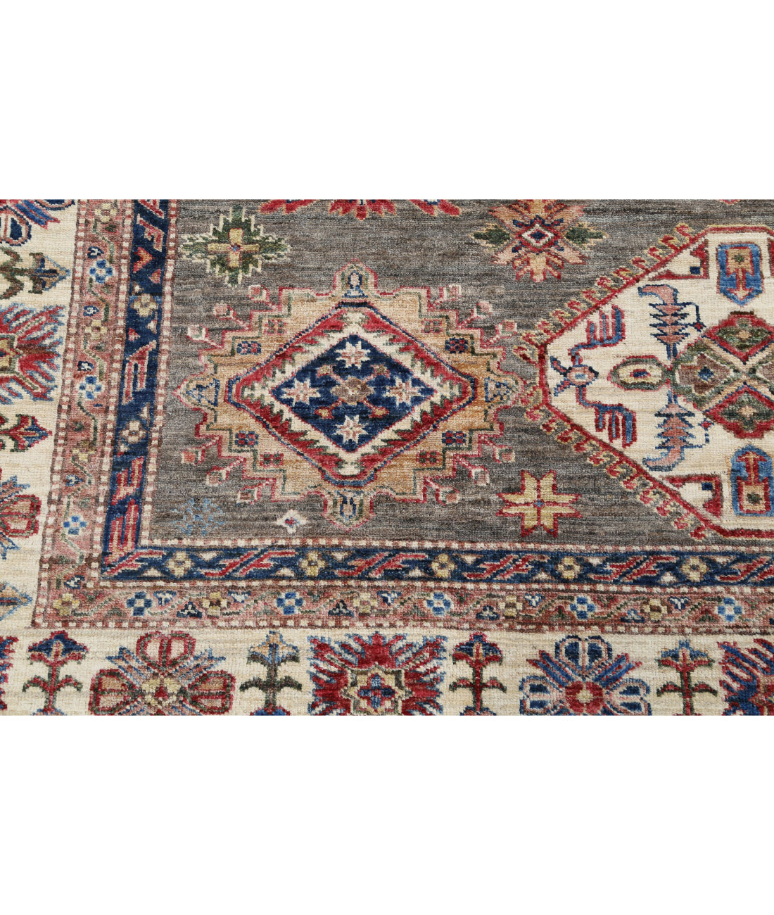 Kazak 9'10'' X 13'5'' Hand-Knotted Wool Rug 9'10'' x 13'5'' (295 X 403) / Grey / Ivory