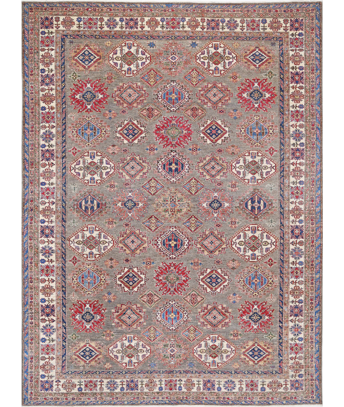 Kazak 9'10'' X 13'5'' Hand-Knotted Wool Rug 9'10'' x 13'5'' (295 X 403) / Grey / Ivory