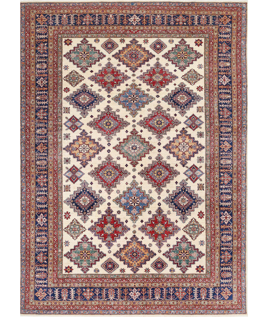 Kazak 8'9'' X 11'11'' Hand-Knotted Wool Rug 8'9'' x 11'11'' (263 X 358) / Ivory / Blue