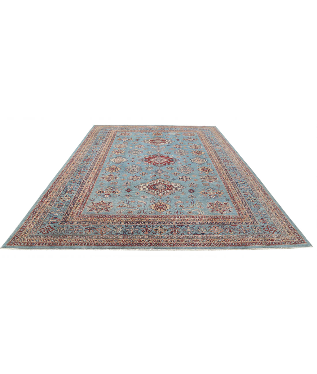 Kazak 8'9'' X 12'3'' Hand-Knotted Wool Rug 8'9'' x 12'3'' (263 X 368) / Blue / Blue