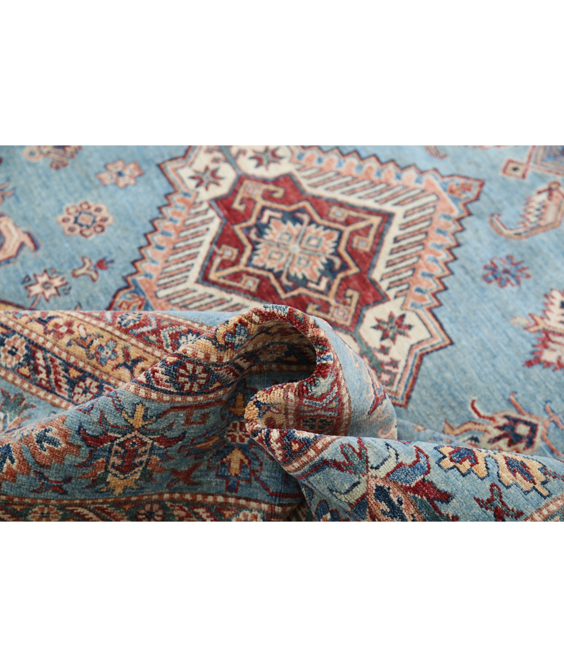 Kazak 8'9'' X 12'3'' Hand-Knotted Wool Rug 8'9'' x 12'3'' (263 X 368) / Blue / Blue