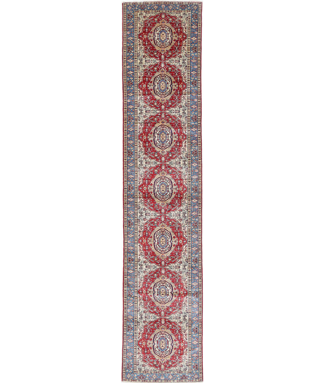 Kazak 2'8'' X 13'9'' Hand-Knotted Wool Rug 2'8'' x 13'9'' (80 X 413) / Red / Blue