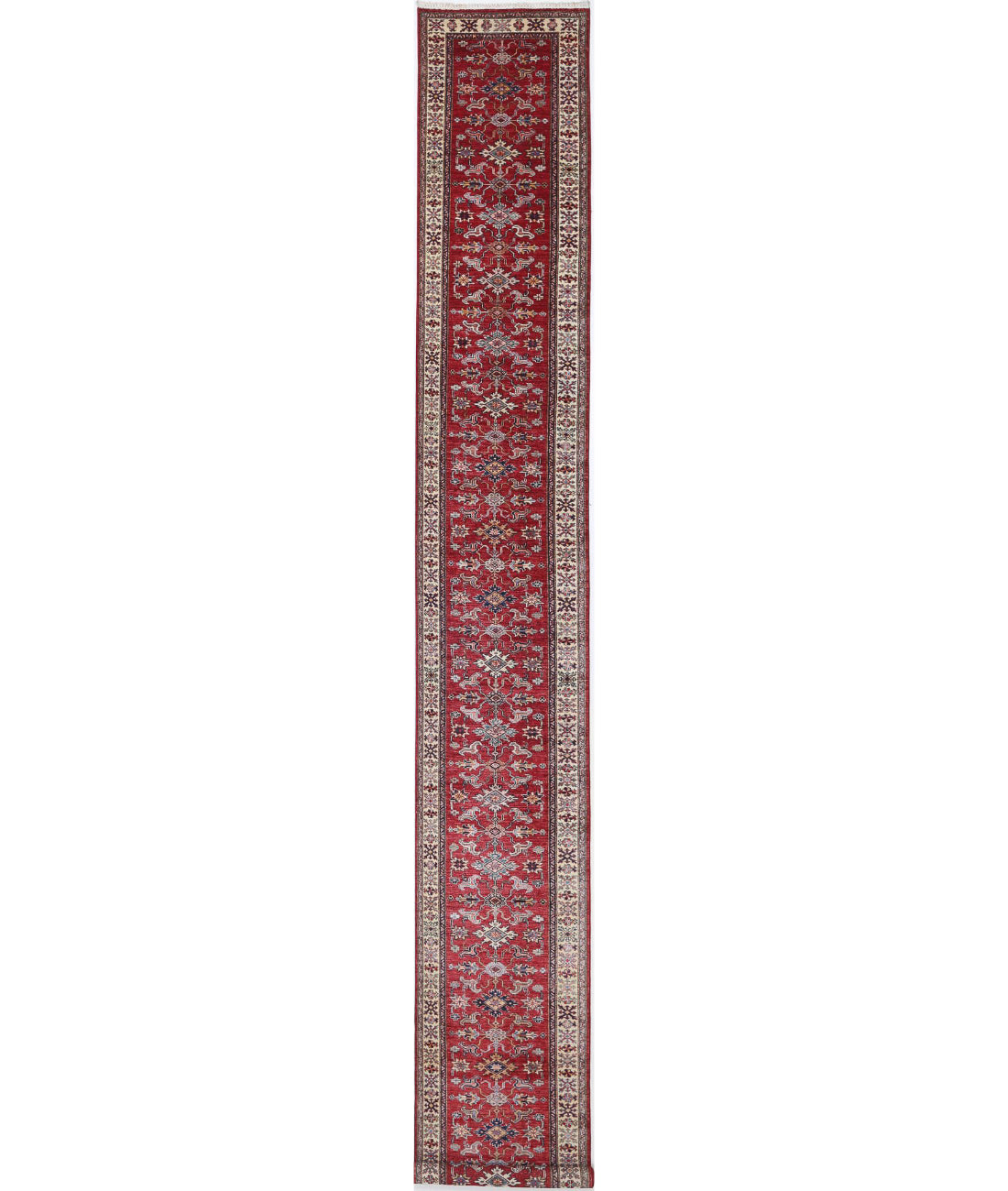 Kazak 2'7'' X 23'0'' Hand-Knotted Wool Rug 2'7'' x 23'0'' (78 X 690) / Red / Ivory