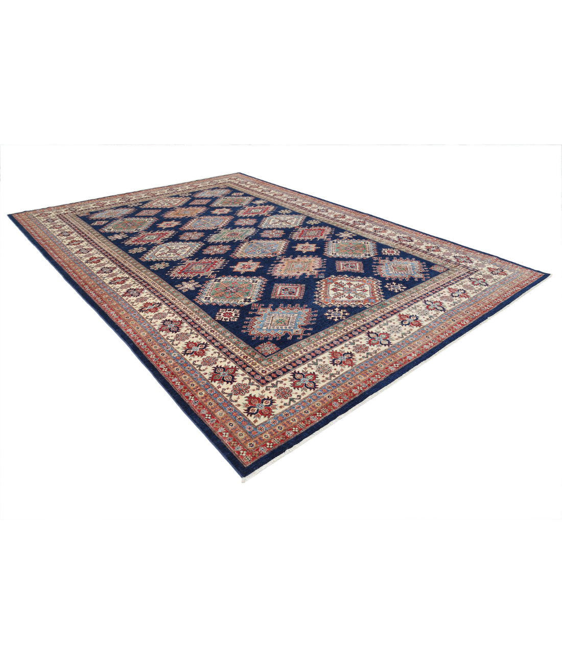 Kazak 9'9'' X 13'9'' Hand-Knotted Wool Rug 9'9'' x 13'9'' (293 X 413) / Blue / Ivory