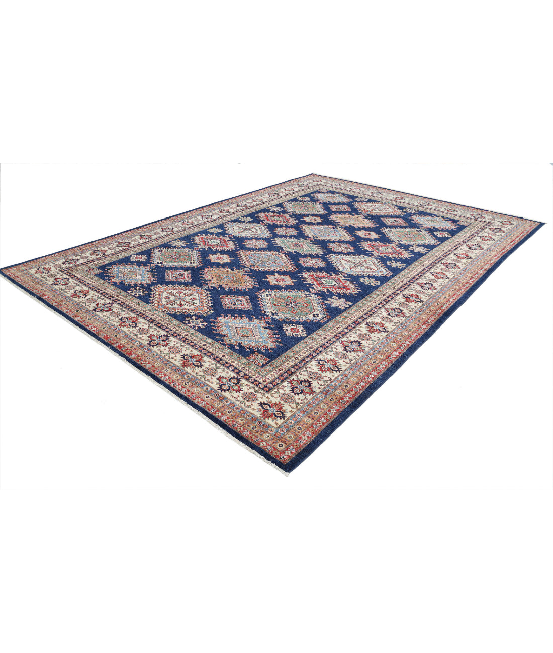 Kazak 9'9'' X 13'9'' Hand-Knotted Wool Rug 9'9'' x 13'9'' (293 X 413) / Blue / Ivory