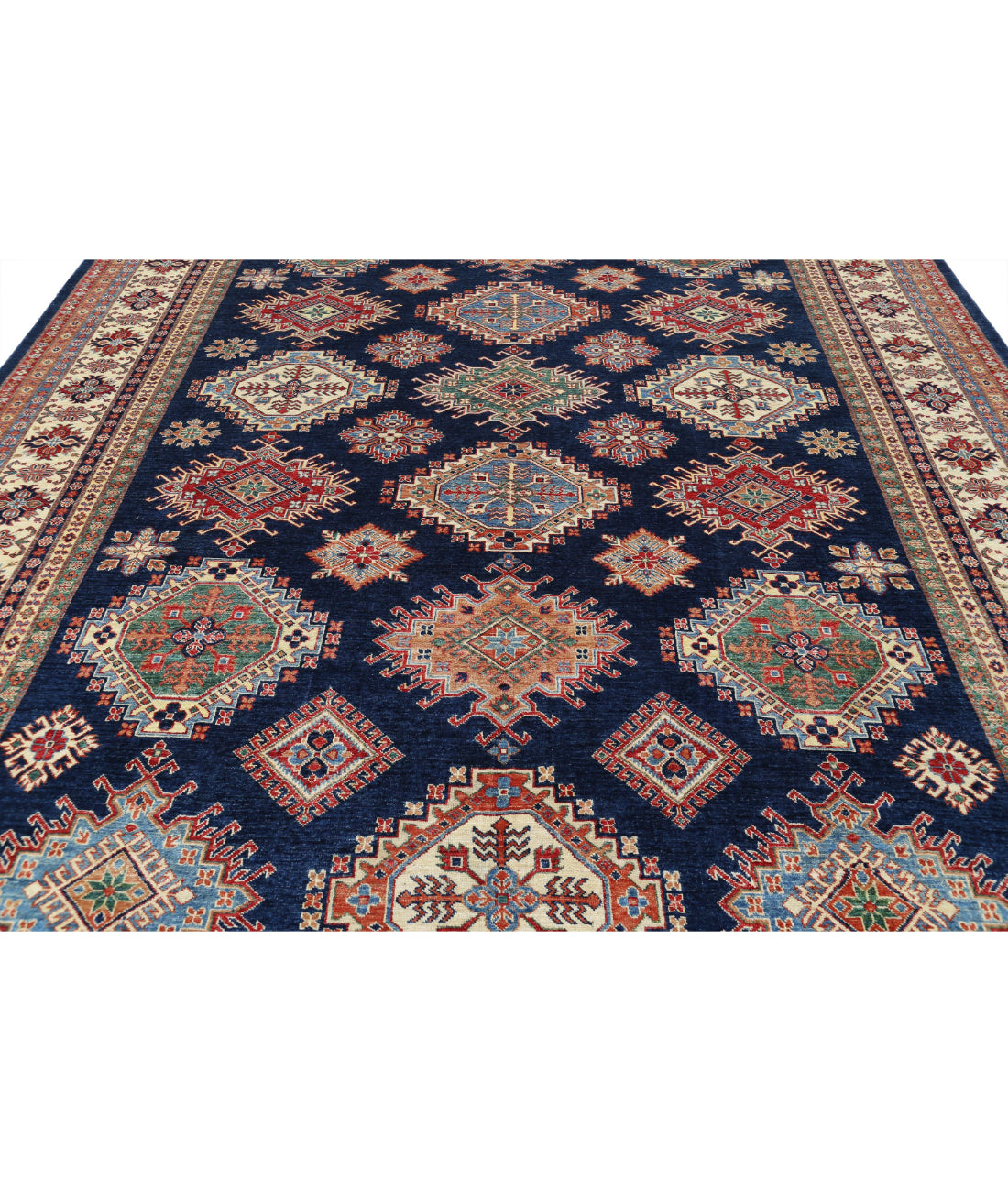 Kazak 9'9'' X 13'9'' Hand-Knotted Wool Rug 9'9'' x 13'9'' (293 X 413) / Blue / Ivory