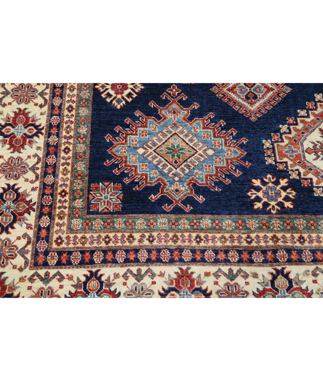 Kazak 9'9'' X 13'9'' Hand-Knotted Wool Rug 9'9'' x 13'9'' (293 X 413) / Blue / Ivory