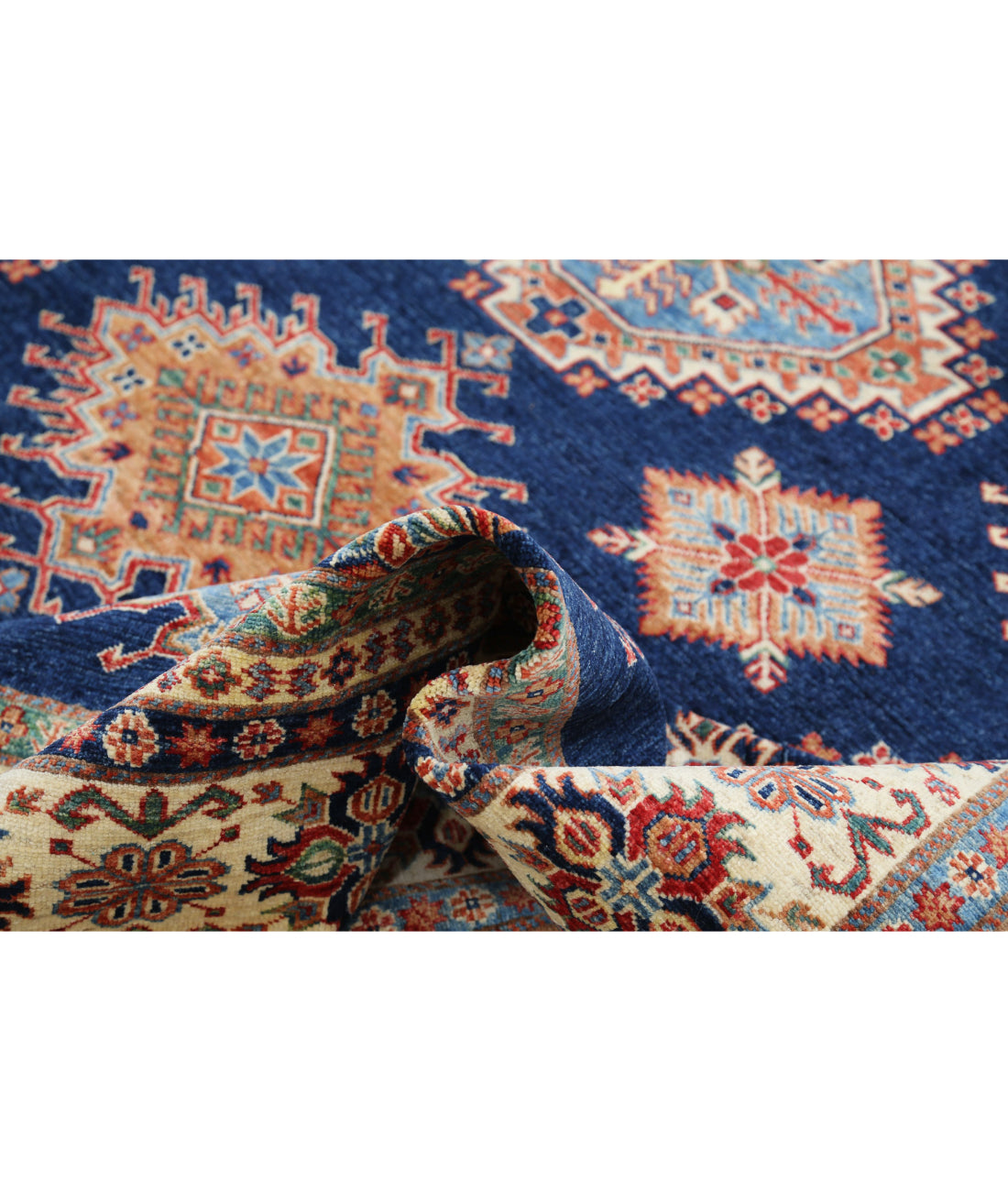 Kazak 9'9'' X 13'9'' Hand-Knotted Wool Rug 9'9'' x 13'9'' (293 X 413) / Blue / Ivory