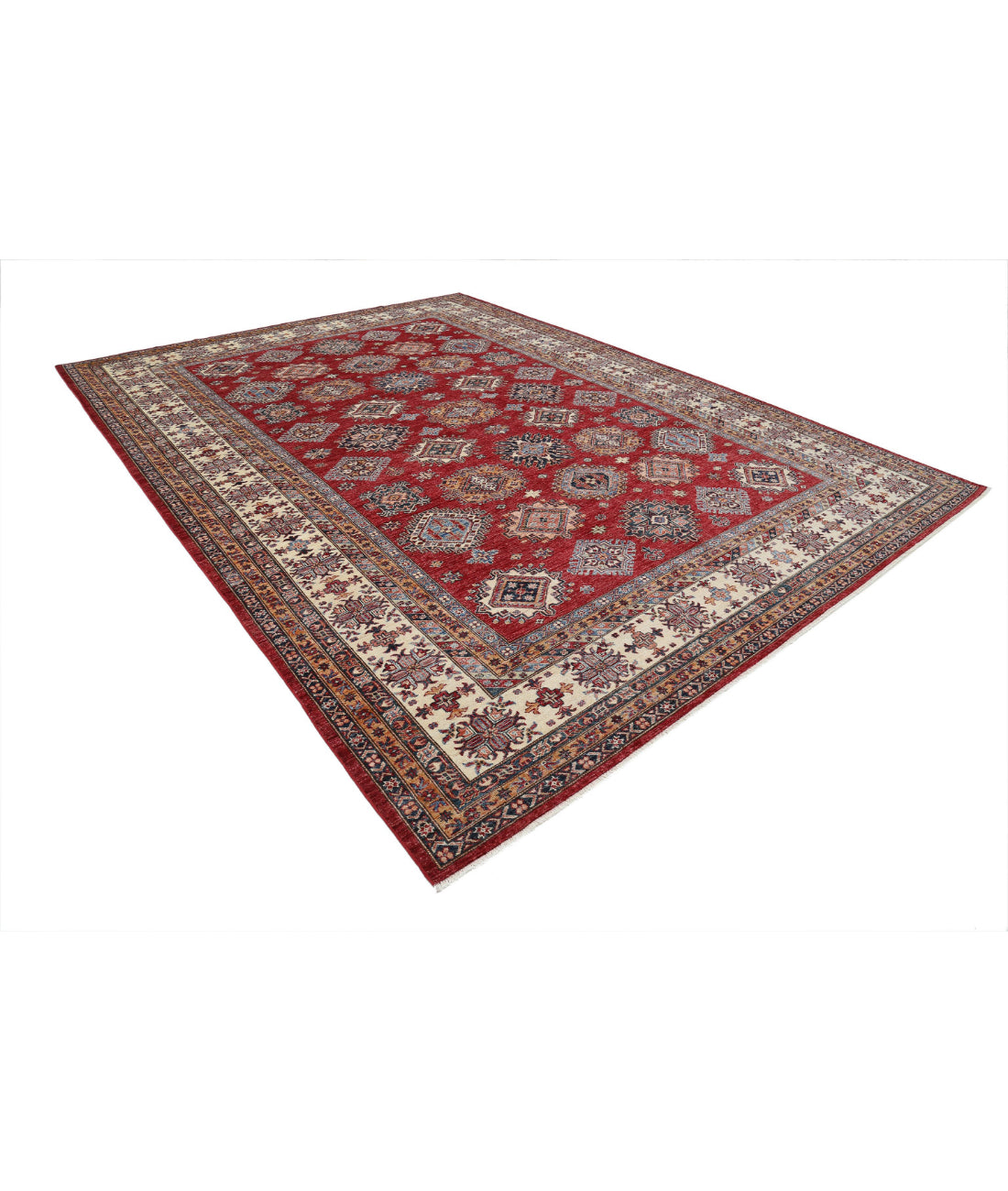 Kazak 9'10'' X 13'1'' Hand-Knotted Wool Rug 9'10'' x 13'1'' (295 X 393) / Red / Ivory