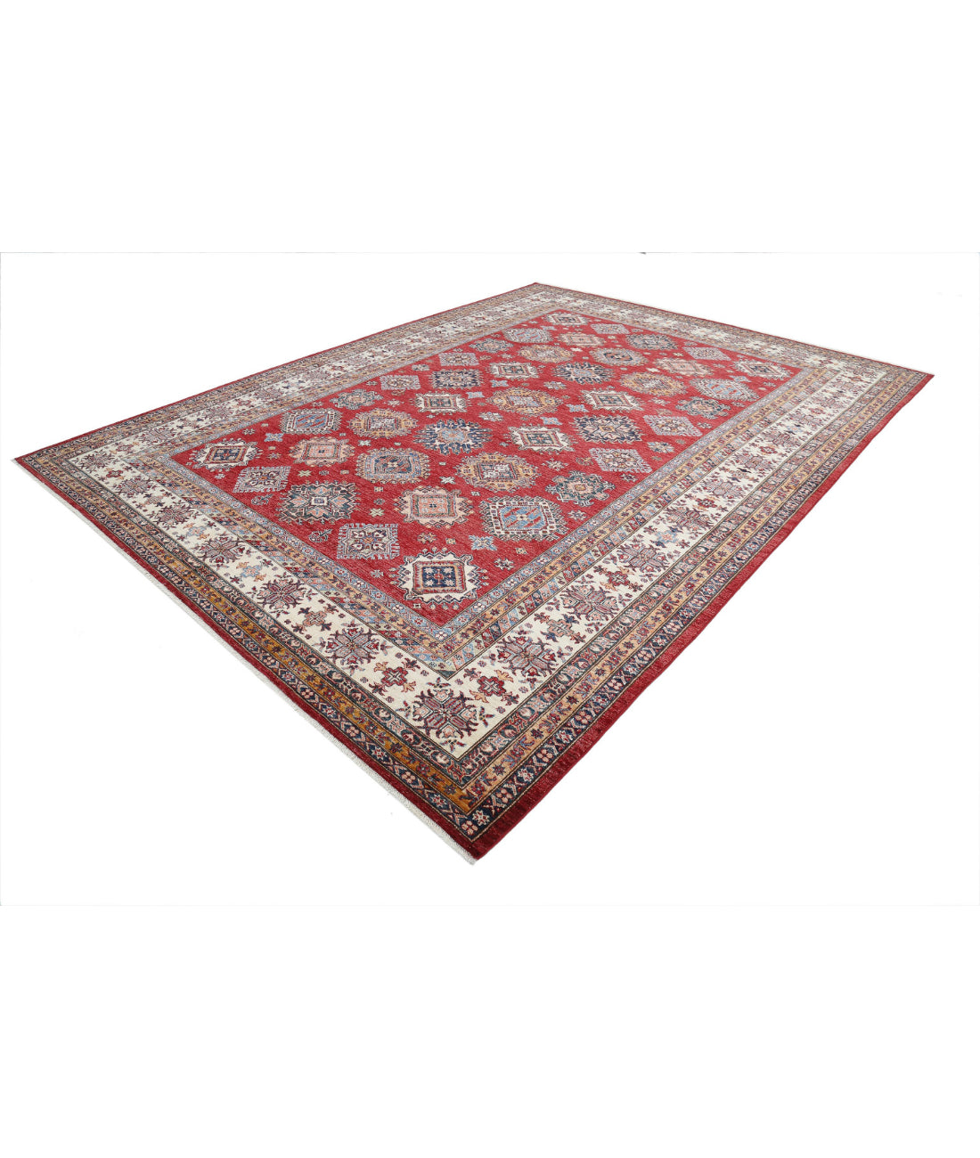 Kazak 9'10'' X 13'1'' Hand-Knotted Wool Rug 9'10'' x 13'1'' (295 X 393) / Red / Ivory