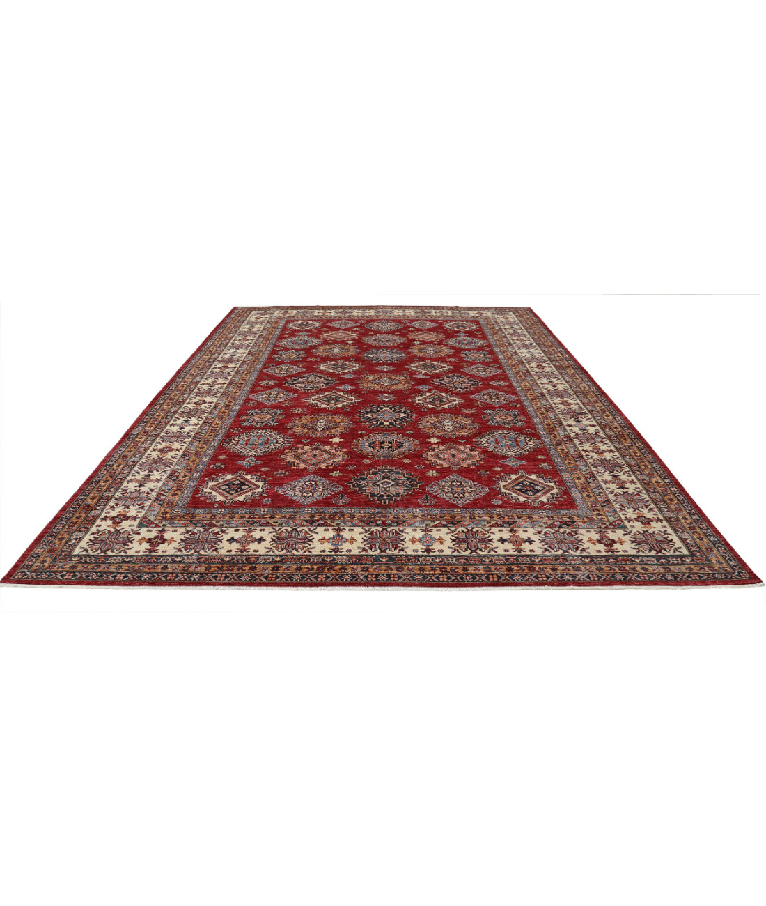 Kazak 9'10'' X 13'1'' Hand-Knotted Wool Rug 9'10'' x 13'1'' (295 X 393) / Red / Ivory