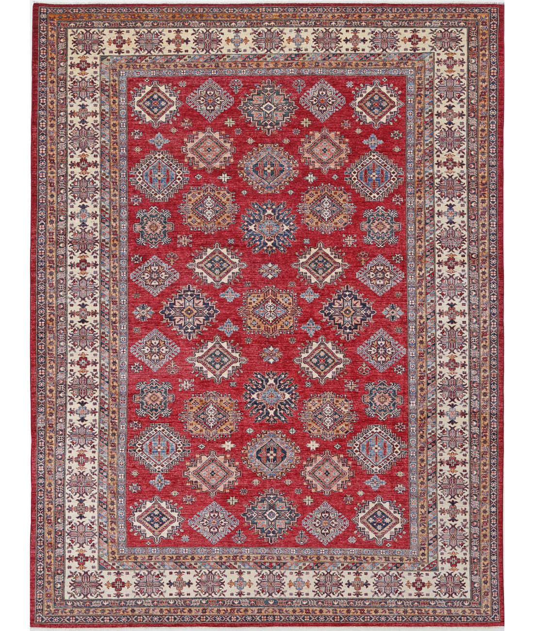 Kazak 9'10'' X 13'1'' Hand-Knotted Wool Rug 9'10'' x 13'1'' (295 X 393) / Red / Ivory